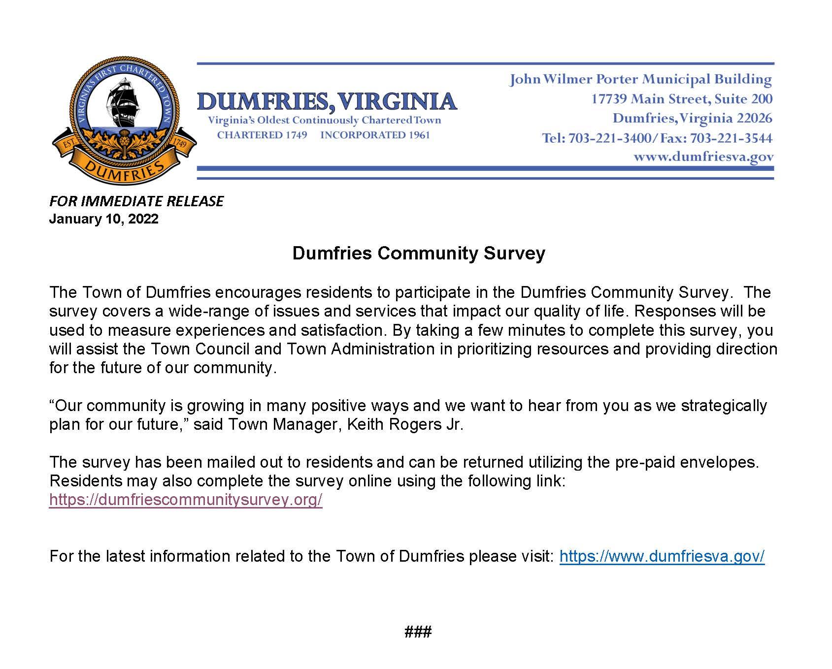 Press Release Dumfries Community Survey - Copy